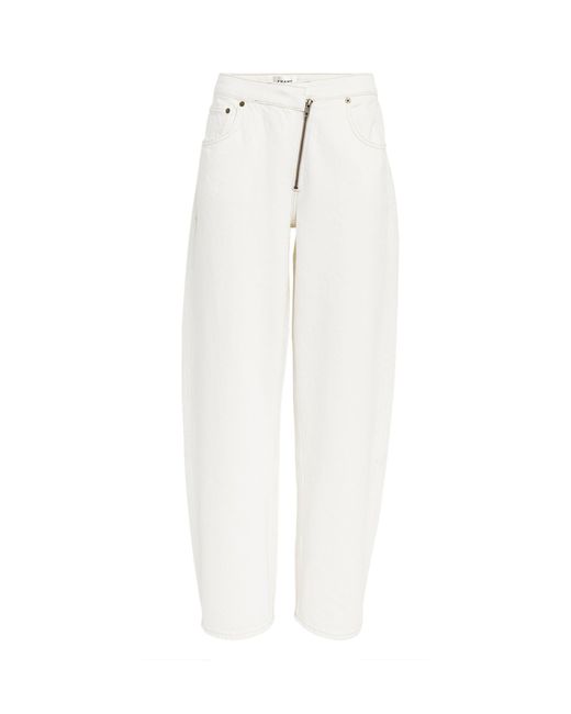 FRAME White Angled Zipper Long Barrel Jeans