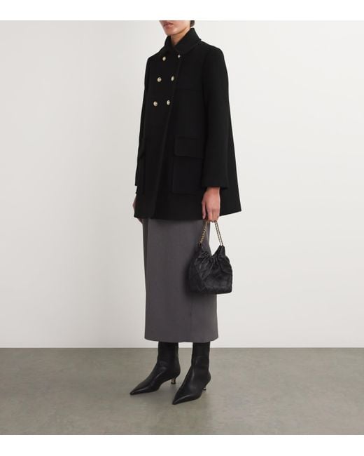 Maje Black Wool-Blend Pea Coat