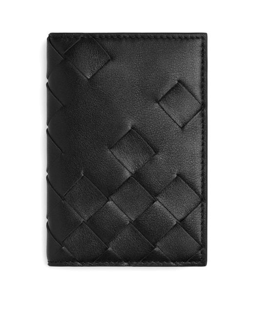 Bottega Veneta Black Leather Intrecciato Bifold Card Holder for men