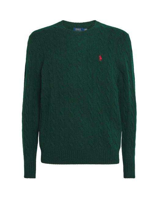 Polo Ralph Lauren Green Wool-Cashmere Cable-Knit Polo Pony Sweater for men