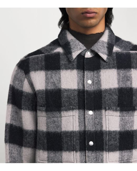 Rick Owens Gray Virgin Wool Check Overshirt for men
