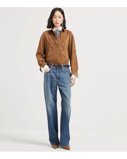 Brunello Cucinelli Brown Suede Monili-Trim Shirt