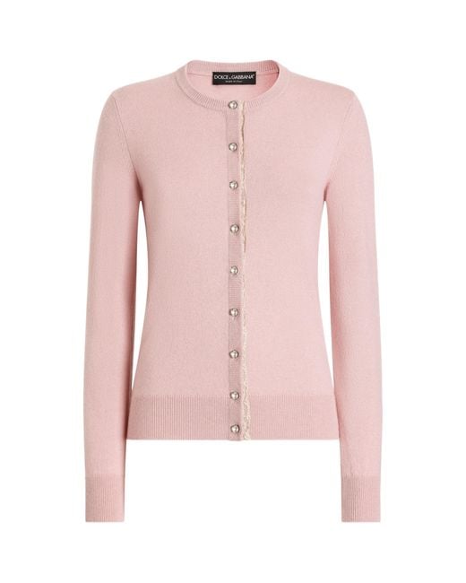 Dolce & Gabbana Pink Cashmere Jewel-Buttoned Cardigan
