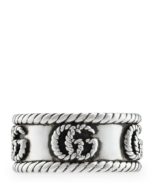 Gucci Black Sterling Silver Double G Ring for men