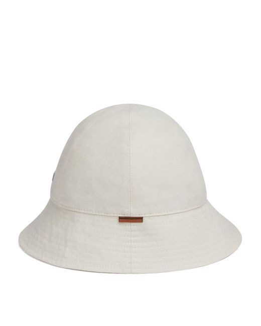 Zegna White Oasi Linen Logo Bucket Hat for men