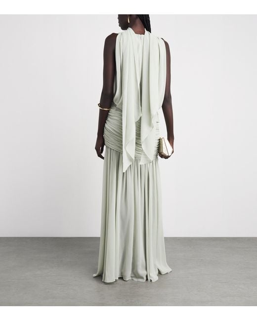 De La Vali White Chiffon Azul Maxi Dress