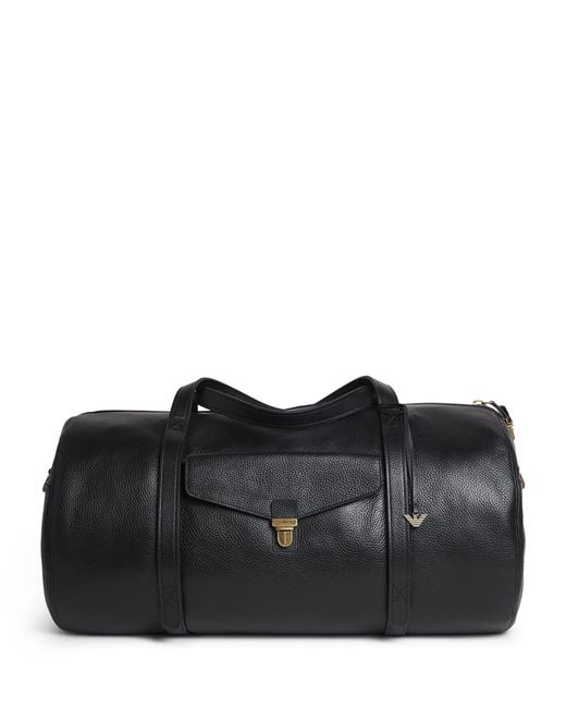 Emporio Armani Black Grained Leather Holdall for men