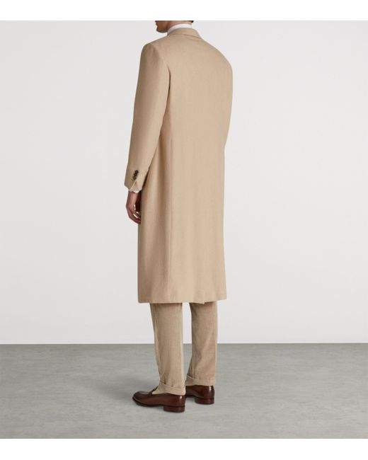 Dunhill Natural Camel Single-Breasted Overcoat for men