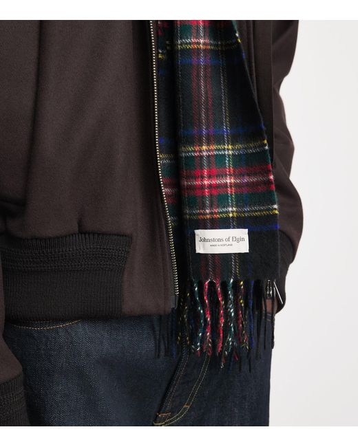 Johnstons Blue Cashmere Tartan Scarf for men