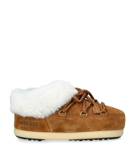Moon Boot Brown Suede Shearling-Trim Evx Mules