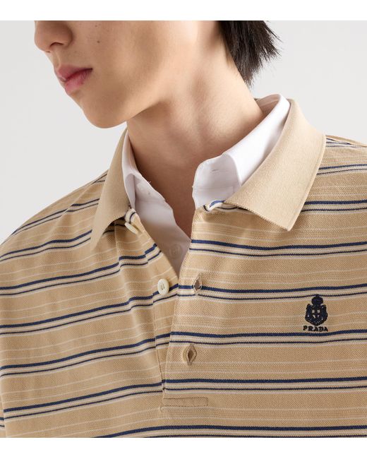 Prada Natural Cotton Piqué Stripe Slim Long-Sleeve Polo Shirt for men