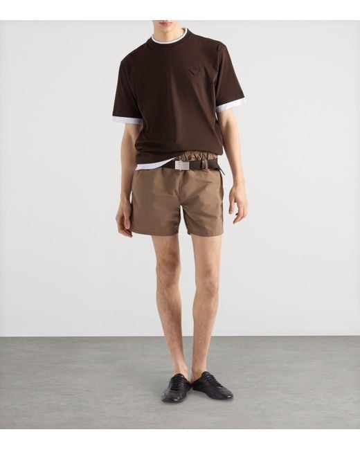 Prada Brown Double-Layer Logo T-Shirt for men