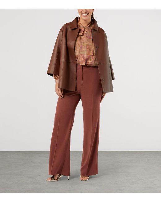 Marina Rinaldi Brown Silk Printed Tie-Detail Shirt