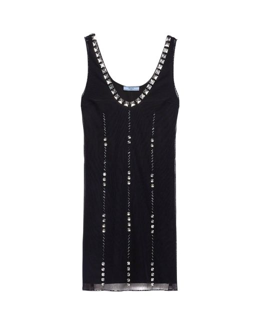Prada Black Tulle Embellished Mini Dress