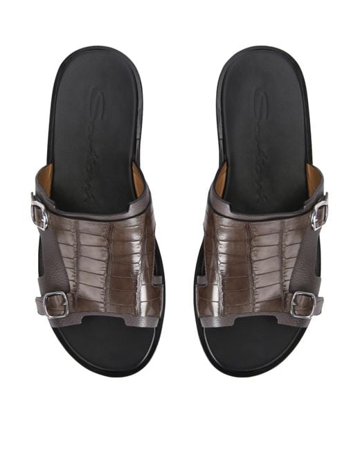 Santoni Brown Crocodile Monk Sandals for men