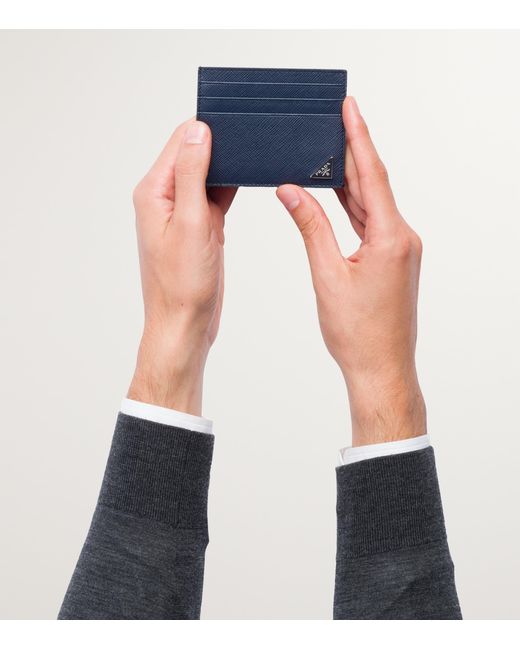 Prada Blue Saffiano Leather Card Holder for men