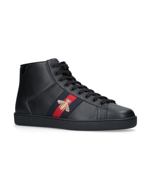 Gucci Black New Ace Bee Embroidered High Top Sneakers for men