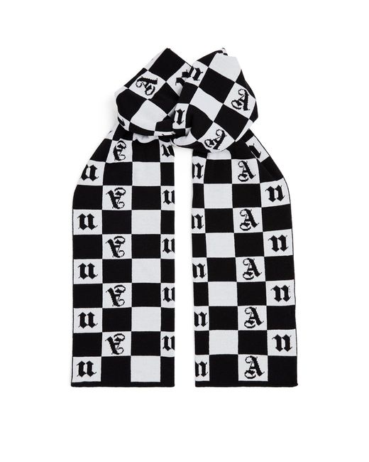 Palm Angels Black Wool-blend Logo Damier Scarf for men