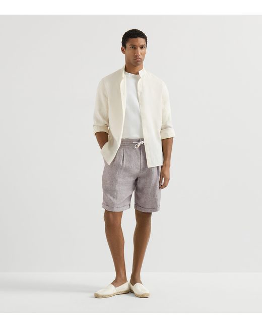 Brunello Cucinelli Gray Hemp-Linen Bermuda Shorts for men