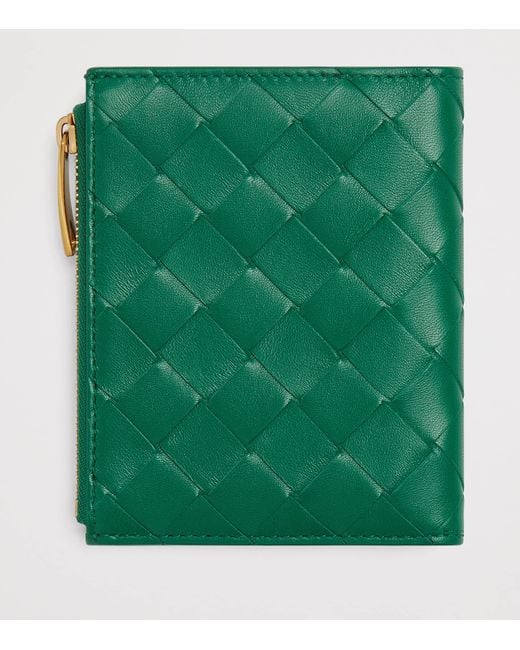 Bottega Veneta Green Leather Intrecciato Bifold Wallet
