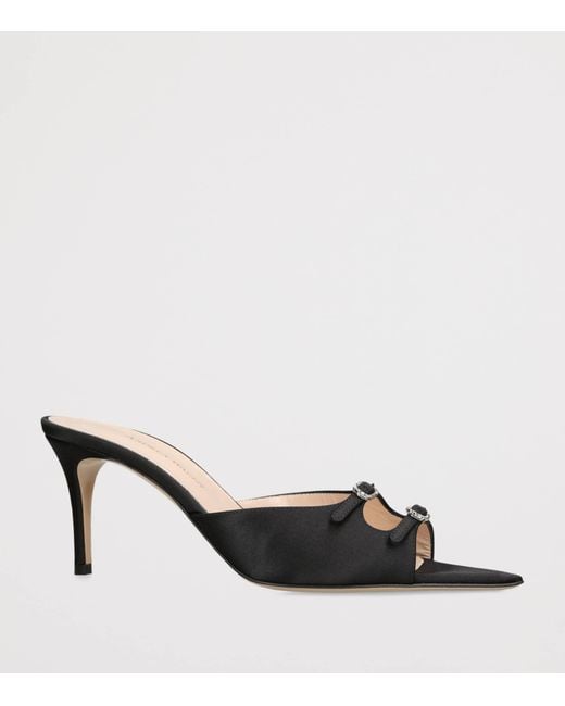 Andrea Wazen Black Satin Carol Heeled Mules 75