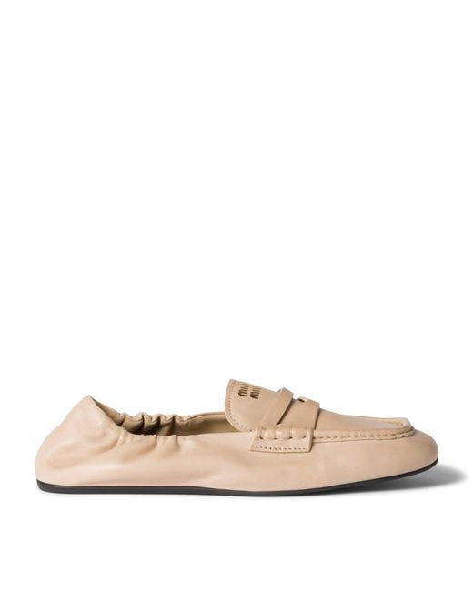 Miu Miu Natural Nappa Leather Ruches Loafers