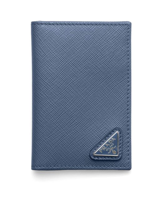 Prada Blue Saffiano Leather Bifold Card Holder for men