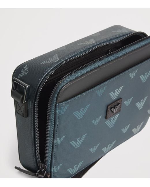 Emporio Armani Gray Coated Canvas Eagle Cross-Body Bag for men