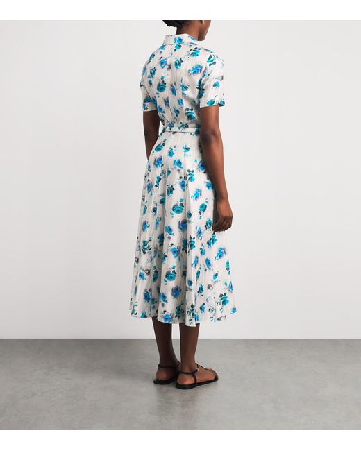 Tory Burch Blue Silk Floral Midi Shirt Dress