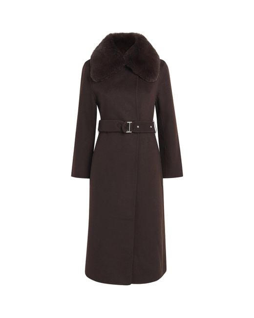 Maje Black Wool-Blend Faux Fur-Collar Coat