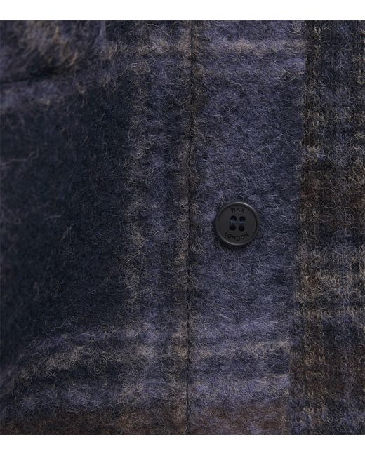 Wax London Blue Wool-Blend Check Whiting Overshirt for men