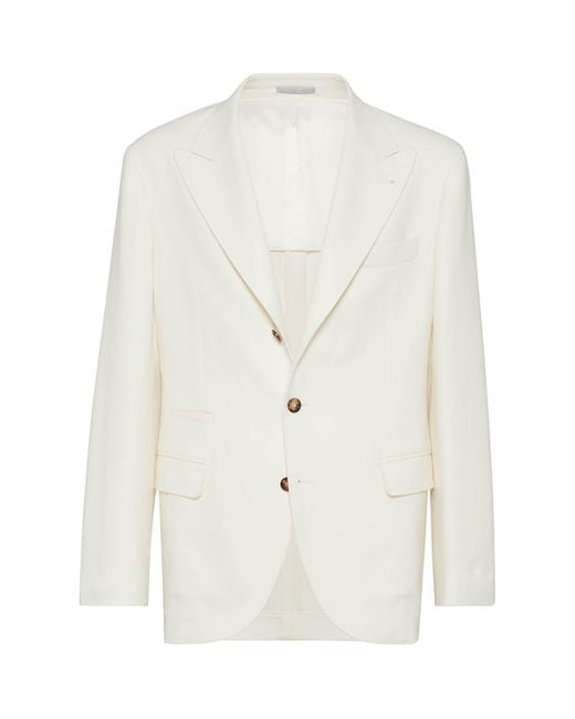 Brunello Cucinelli White Wool-Cashmere-Silk Deconstructed Blazer for men