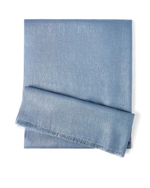 Brunello Cucinelli Blue Cashmere-Silk Blend Sparkling Scarf