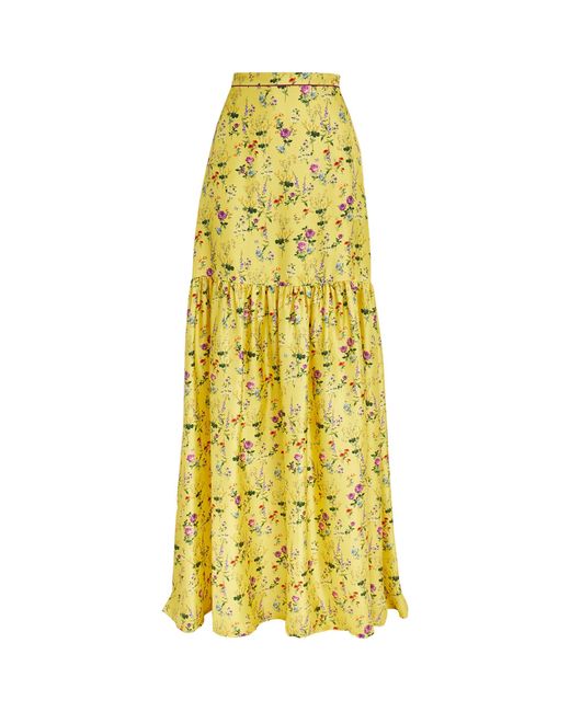 Max Mara Yellow Silk Floral Print Maxi Skirt