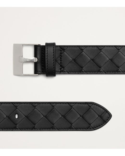 Bottega Veneta Black Leather Intrecciato Watch Buckle Belt for men