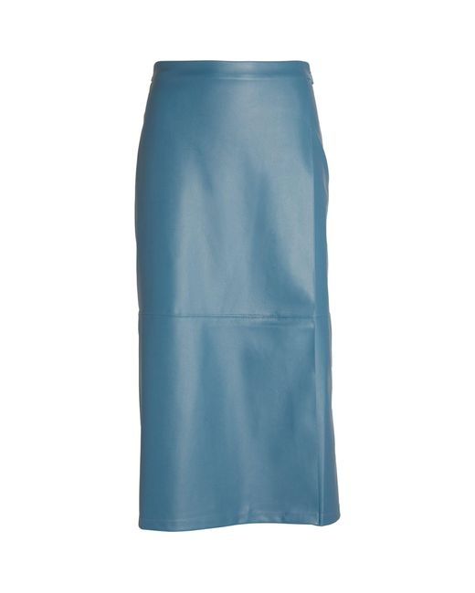 Max Mara Blue Vegan Leather Facella Midi Skirt