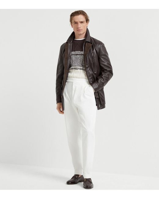 Brunello Cucinelli Black Nappa Leather Overcoat for men