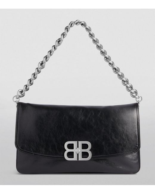 Balenciaga Black Medium Leather Soft Flap Shoulder Bag