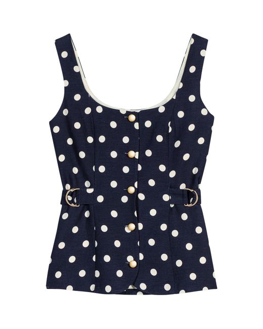 Maje Blue Linen-Blend Polka-Dot Waistcoat