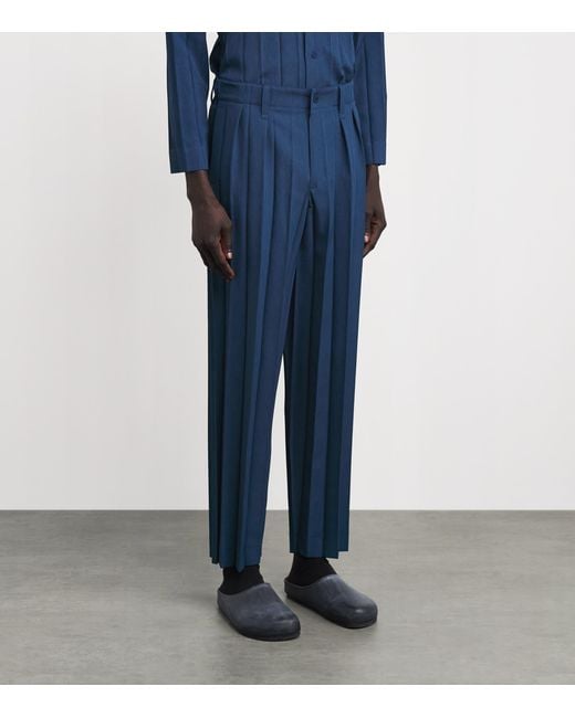 Homme Plissé Issey Miyake Blue Edge Pleat Straight Trousers for men