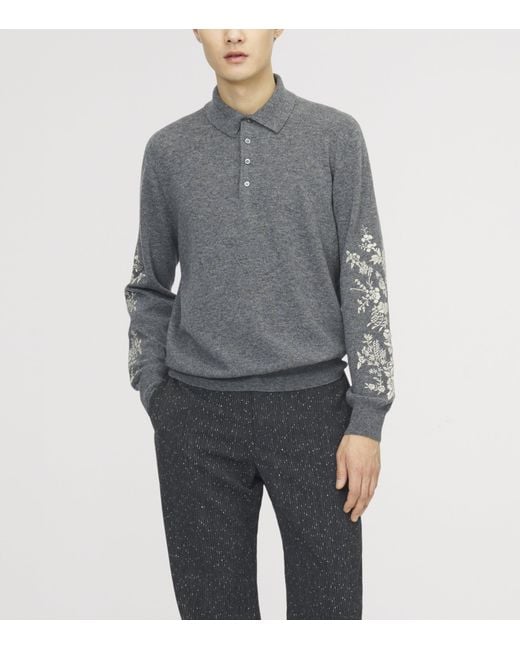 McQueen Gray Wool Embroidered Polo Jumper for men