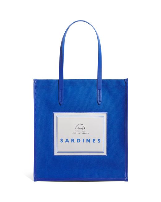 Harrods Blue Cotton Sardines Condiments Shopper Bag