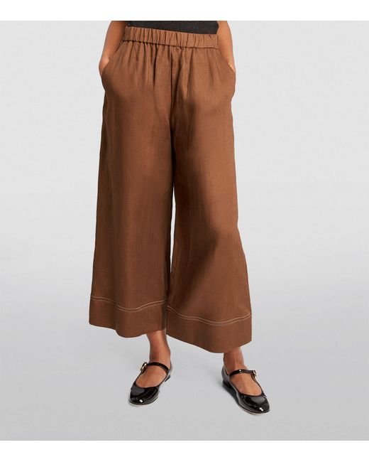 Max Mara Brown Linen Wide-leg Trousers