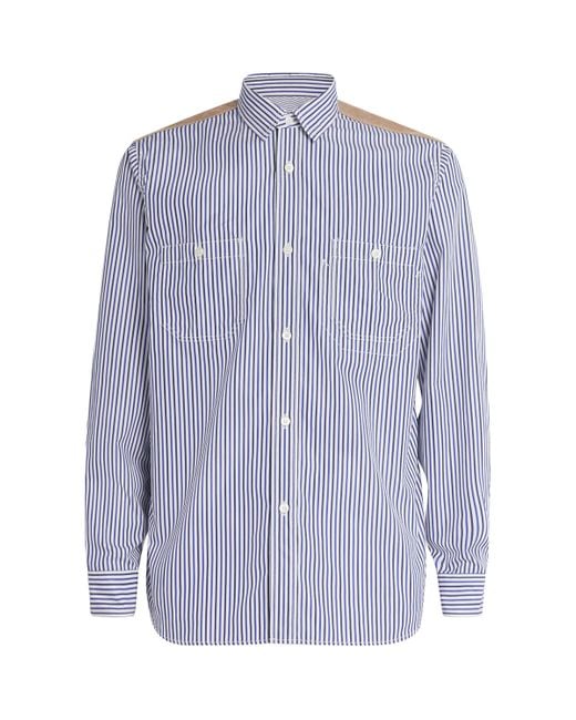 Junya Watanabe Blue Cotton Stripe-Check Shirt for men