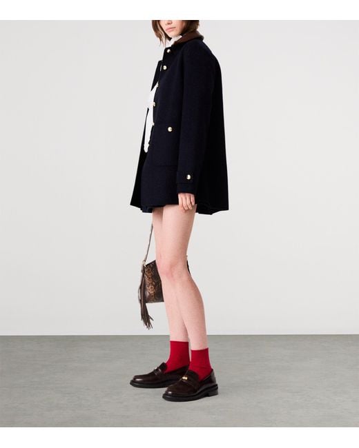 Maje Blue Wool-Blend Collared Jacket