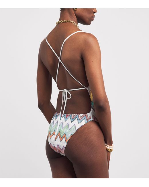 Missoni White Metallic-Thread Zigzag Swimsuit