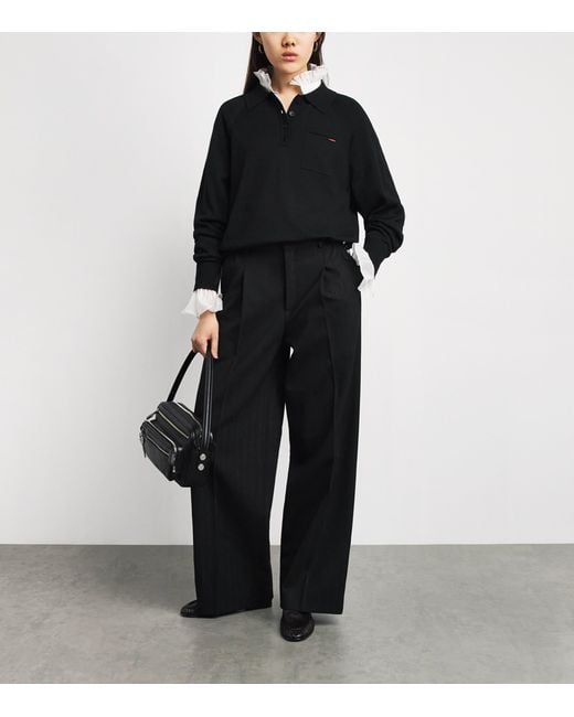 Sandro Black Wool-Blend Polo Sweater