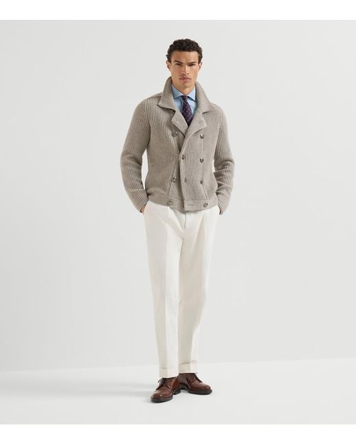 Brunello Cucinelli Gray Cashmere Double-Breasted Cardigan for men