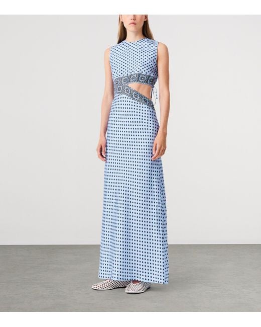 Maje Blue Silk Cut-Out Maxi Dress