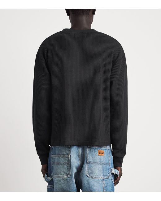CHERRY LA Black Cotton-Blend Waffle-Knit Sweater for men